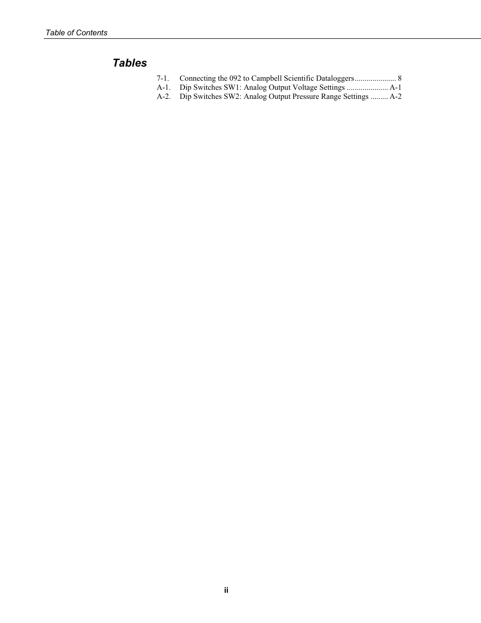 Tables | Campbell Scientific 092 Barometric Pressure Sensor User Manual | Page 6 / 24