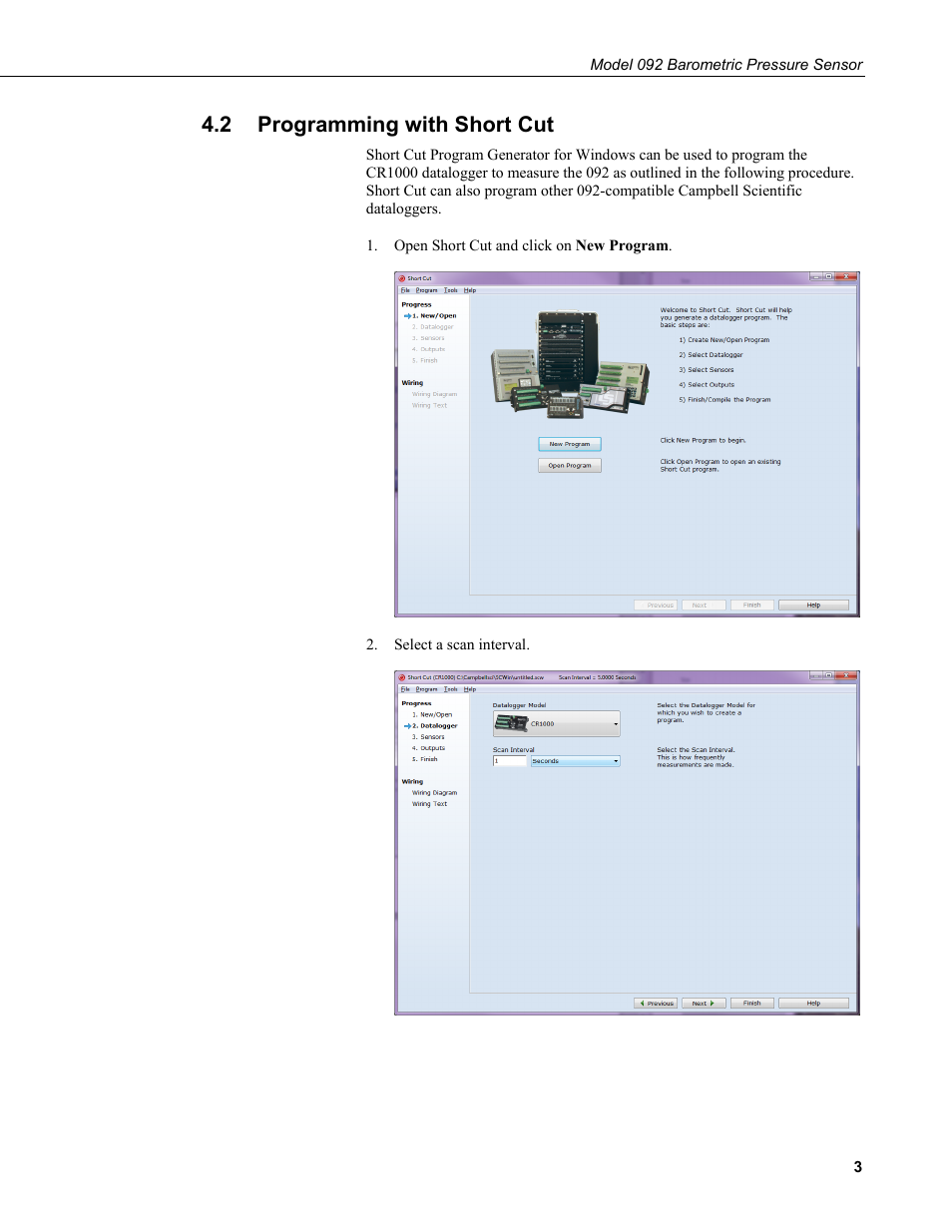 2 programming with short cut, Programming with short cut | Campbell Scientific 092 Barometric Pressure Sensor User Manual | Page 9 / 24