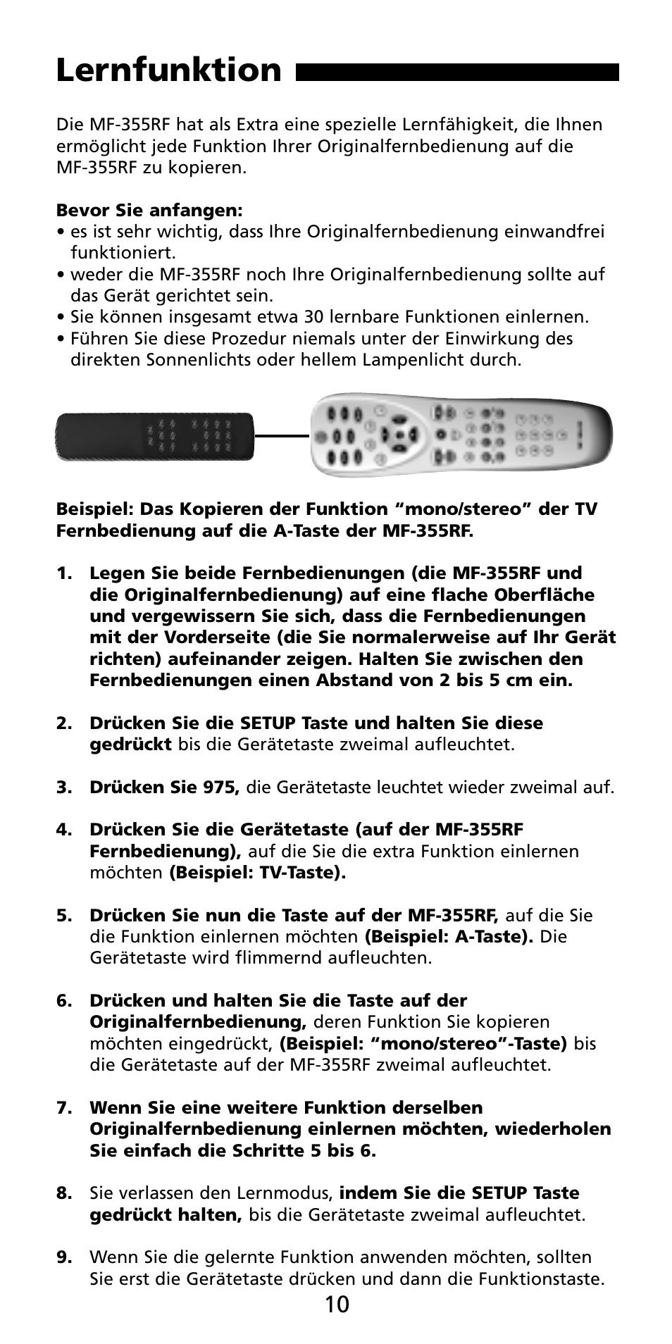 Lernfunktion | Aiwa MF 355RF User Manual | Page 10 / 74