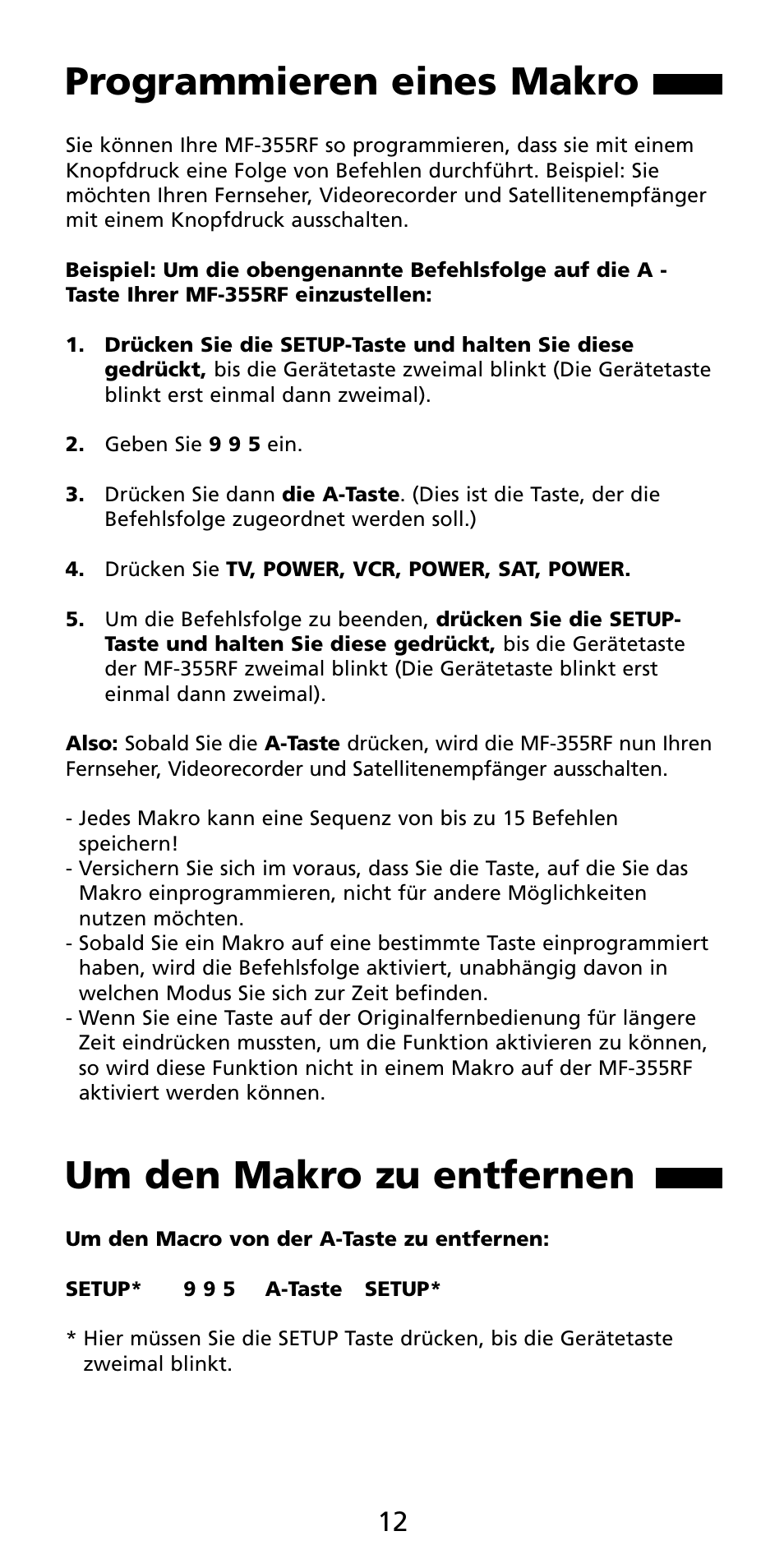 Programmieren eines makro, Um den makro zu entfernen | Aiwa MF 355RF User Manual | Page 12 / 74