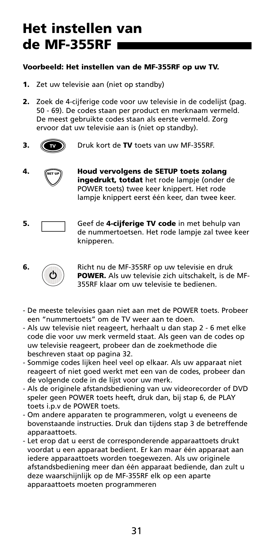 Het instellen van de mf-355rf | Aiwa MF 355RF User Manual | Page 32 / 74