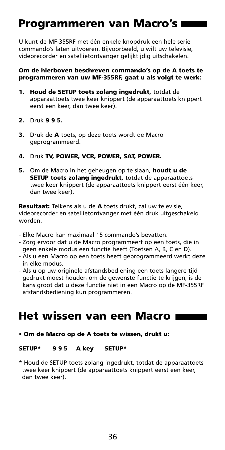 Programmeren van macro’s, Het wissen van een macro | Aiwa MF 355RF User Manual | Page 37 / 74