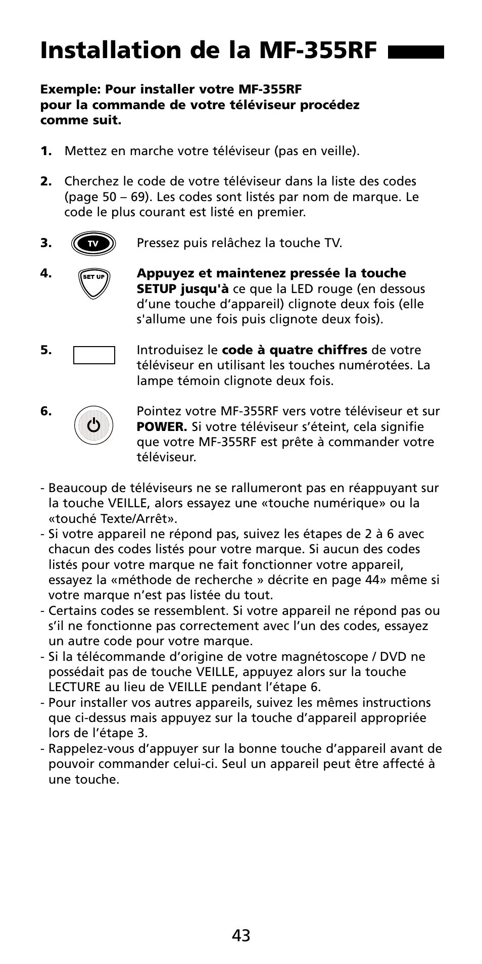 Installation de la mf-355rf | Aiwa MF 355RF User Manual | Page 44 / 74