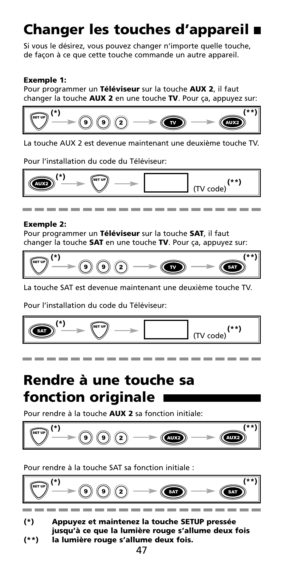 Changer les touches d’appareil, Rendre à une touche sa fonction originale | Aiwa MF 355RF User Manual | Page 48 / 74