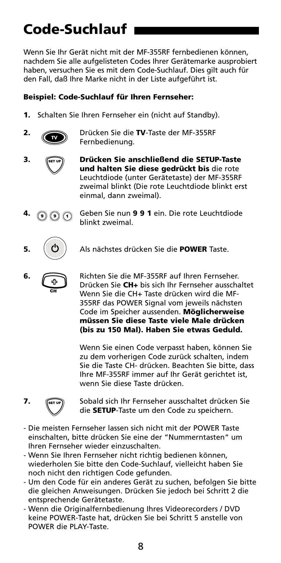 Code-suchlauf | Aiwa MF 355RF User Manual | Page 8 / 74