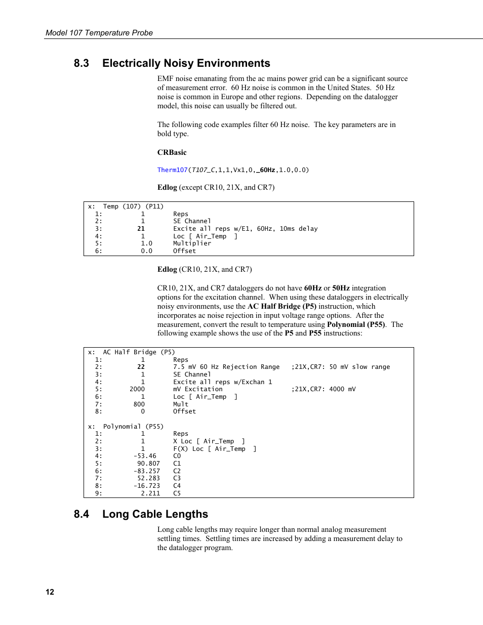 3 electrically noisy environments, 4 long cable lengths, Electrically noisy environments | Long cable lengths | Campbell Scientific 107-L Temperature Probe User Manual | Page 18 / 28