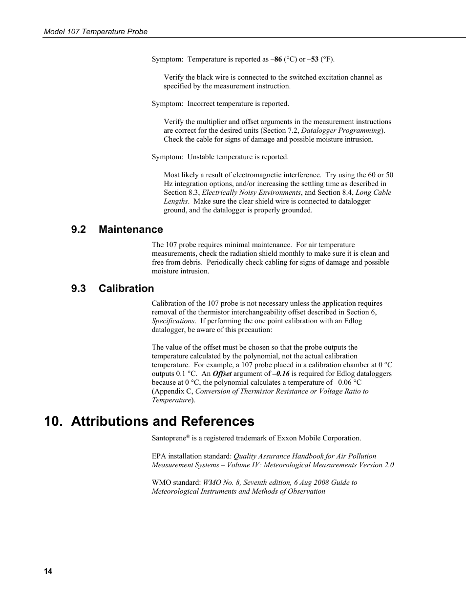 2 maintenance, 3 calibration, Attributions and references | Maintenance, Calibration | Campbell Scientific 107-L Temperature Probe User Manual | Page 20 / 28