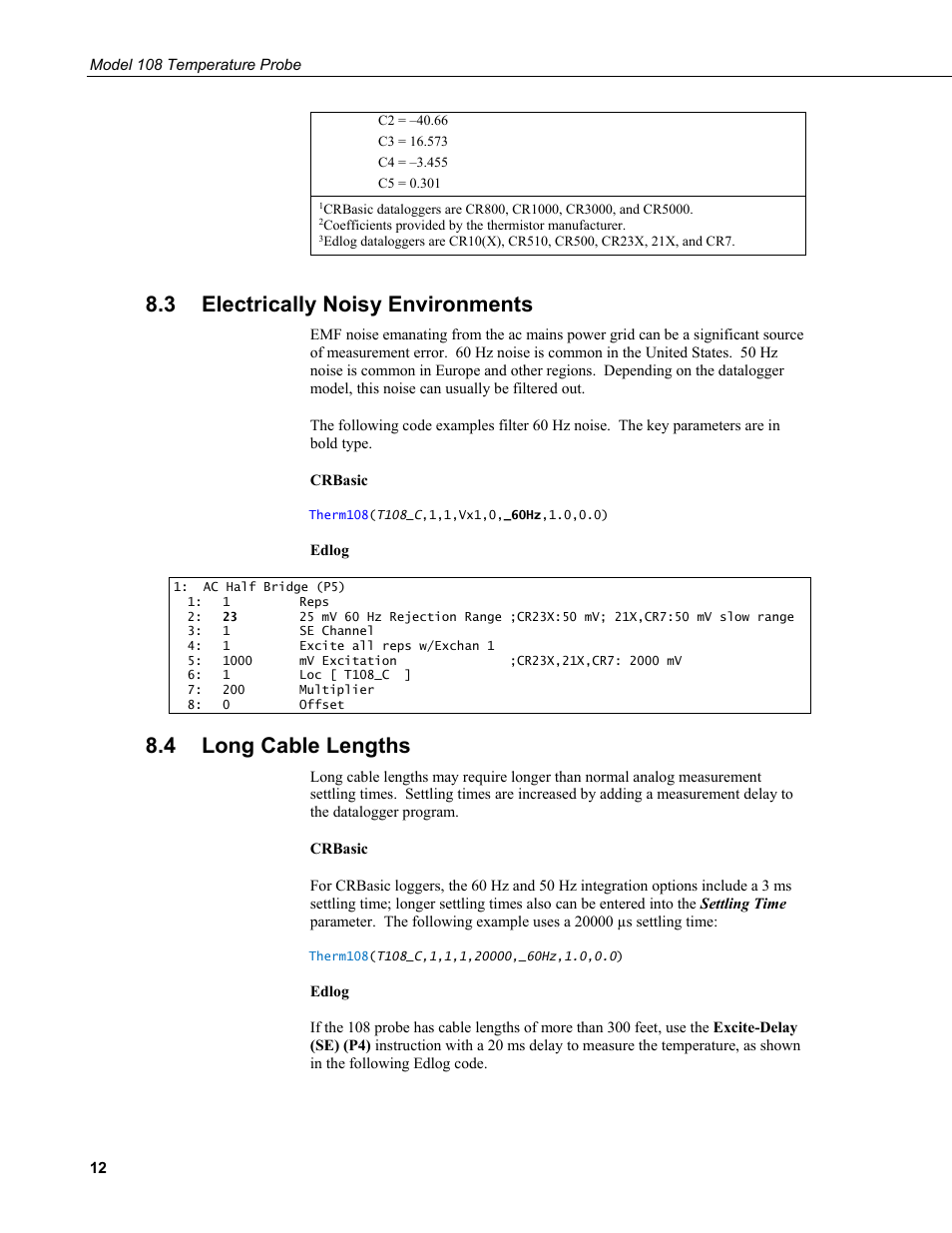3 electrically noisy environments, 4 long cable lengths, Electrically noisy environments | Long cable lengths | Campbell Scientific 108-L Temperature Probe User Manual | Page 18 / 30