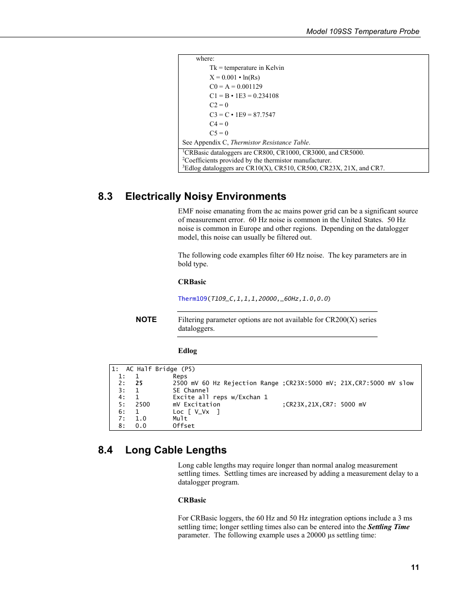 3 electrically noisy environments, 4 long cable lengths, Electrically noisy environments | Long cable lengths | Campbell Scientific 109SS Temperature Probe User Manual | Page 17 / 32