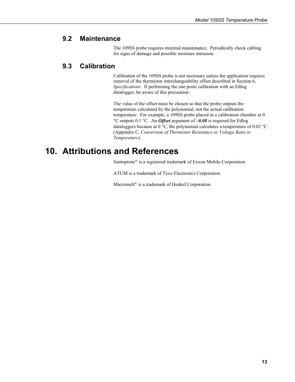 2 maintenance, 3 calibration, Attributions and references | Maintenance, Calibration | Campbell Scientific 109SS Temperature Probe User Manual | Page 19 / 32