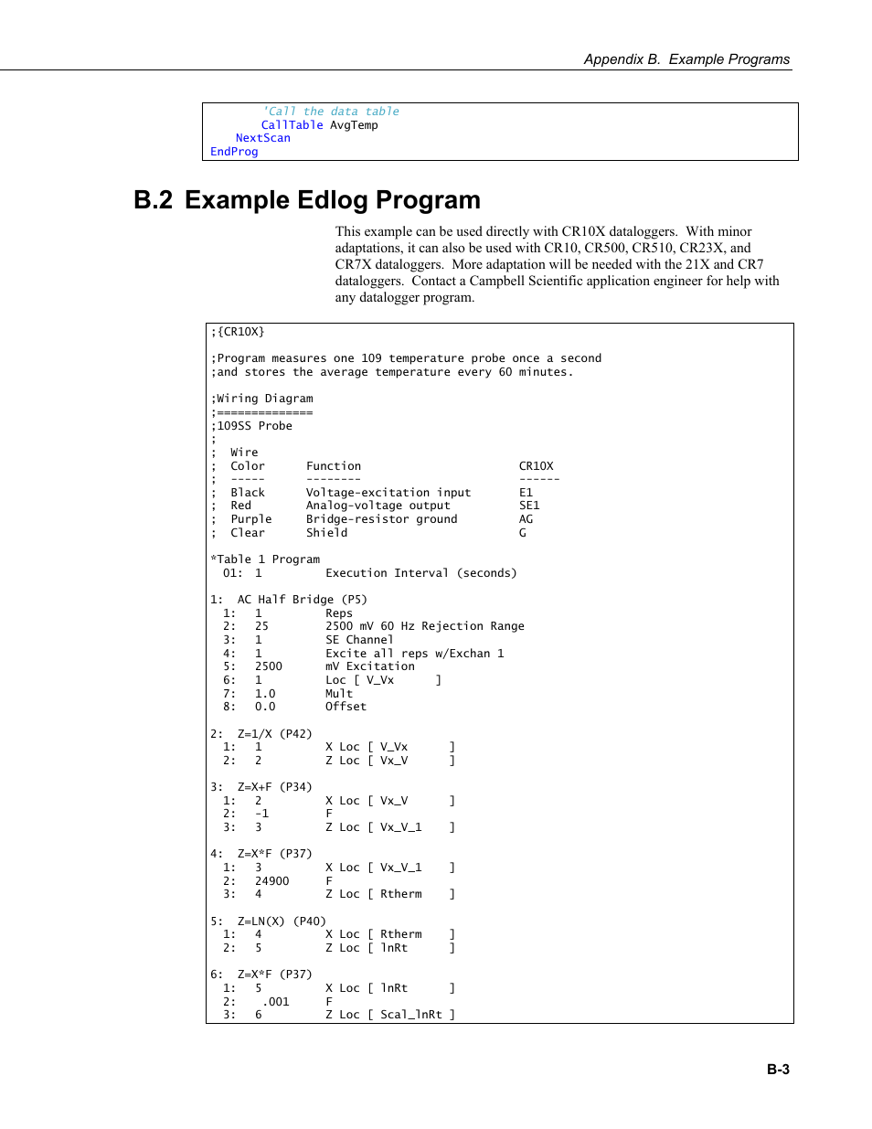 B.2 example edlog program | Campbell Scientific 109SS Temperature Probe User Manual | Page 25 / 32