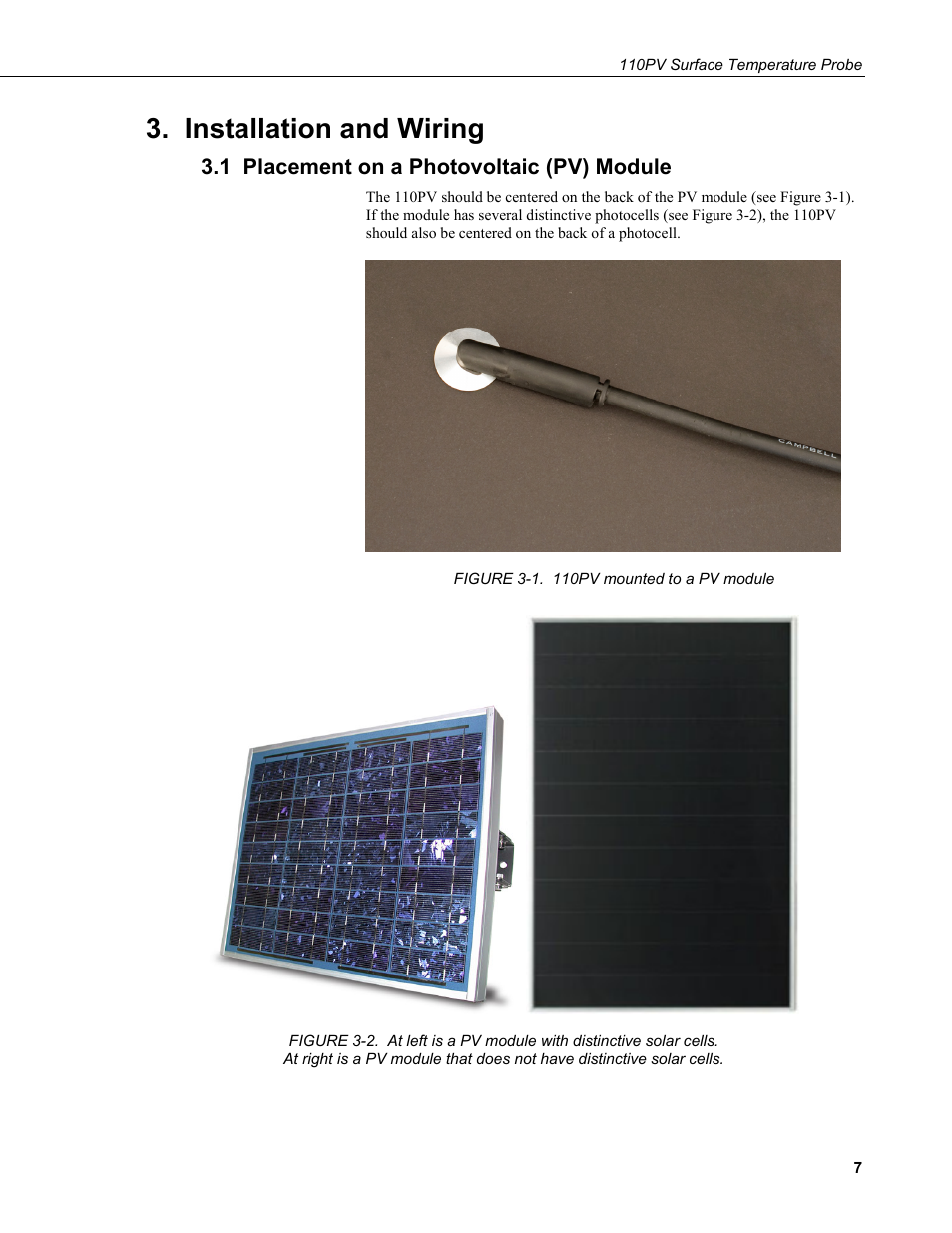 Installation and wiring, 1 placement on a photovoltaic (pv) module | Campbell Scientific 110PV Surface Temperature Probe User Manual | Page 13 / 32
