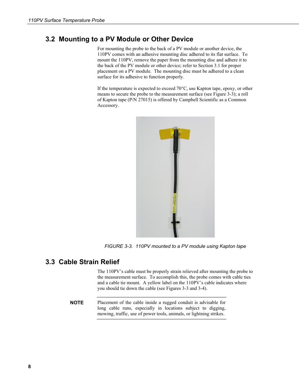 2 mounting to a pv module or other device, 3 cable strain relief | Campbell Scientific 110PV Surface Temperature Probe User Manual | Page 14 / 32