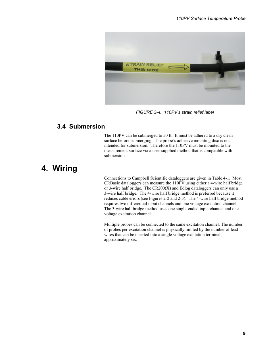 4 submersion, Wiring | Campbell Scientific 110PV Surface Temperature Probe User Manual | Page 15 / 32