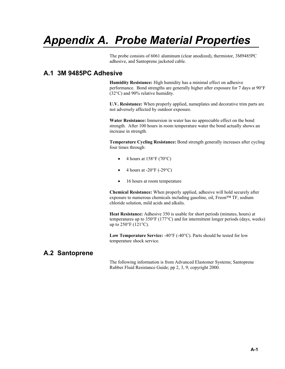 Appendix a. probe material properties, A.1 3m 9485pc adhesive, A.2 santoprene | Campbell Scientific 110PV Surface Temperature Probe User Manual | Page 27 / 32