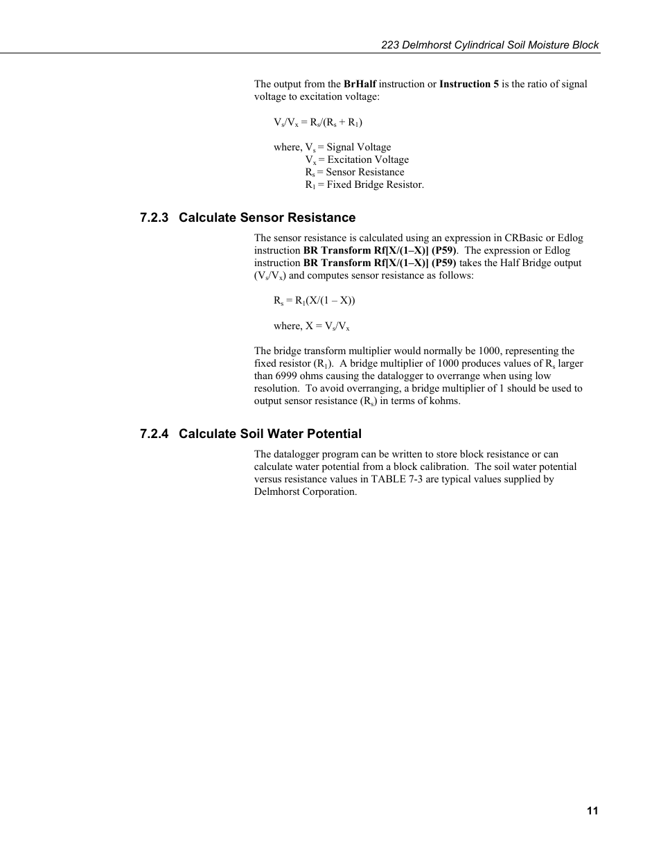 3 calculate sensor resistance, 4 calculate soil water potential, Calculate sensor resistance | Calculate soil water potential | Campbell Scientific 223-L Delmhorst Cylindrical Soil Moisture Block User Manual | Page 17 / 28