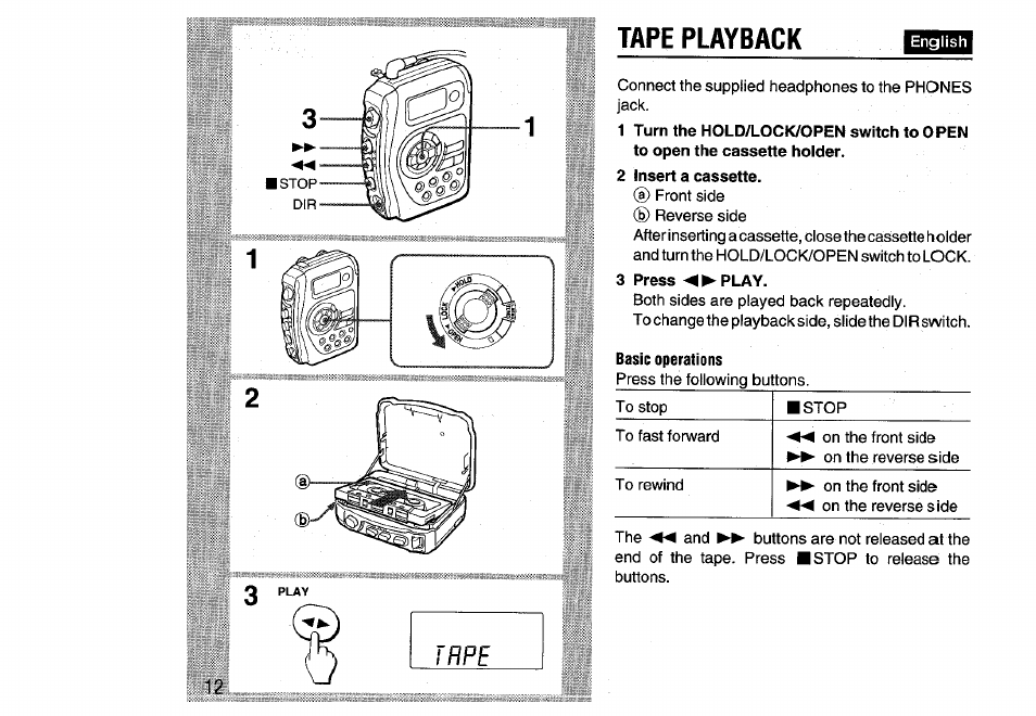 2 insert a cassette, 3 press ◄►play, Tape playback | Irpe | Aiwa HS-SP570 User Manual | Page 12 / 40