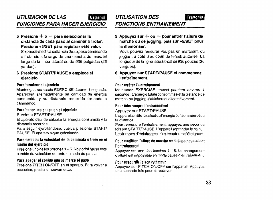 6 presione start/pause y empiece el ejercicio, Pour arrêter l’entraînement | Aiwa HS-SP570 User Manual | Page 33 / 40