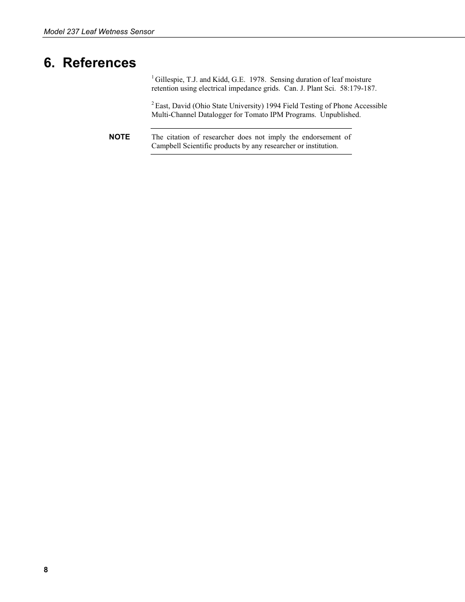 References | Campbell Scientific 237-L Leaf Wetness Sensor User Manual | Page 12 / 14