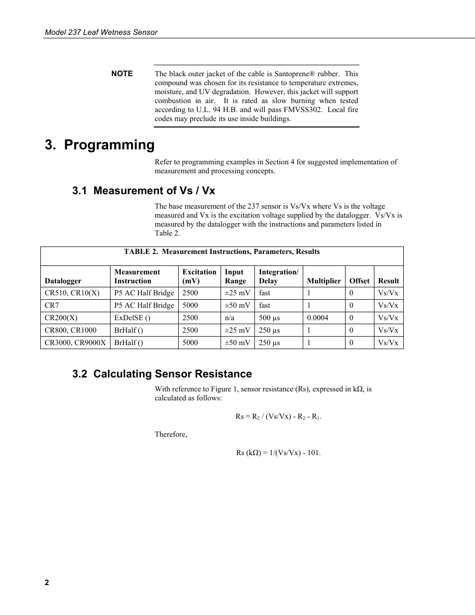 Programming, 1 measurement of vs / vx, 2 calculating sensor resistance | Campbell Scientific 237-L Leaf Wetness Sensor User Manual | Page 6 / 14