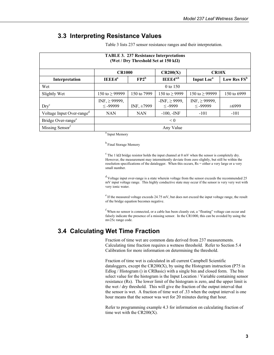 3 interpreting resistance values, 4 calculating wet time fraction | Campbell Scientific 237-L Leaf Wetness Sensor User Manual | Page 7 / 14