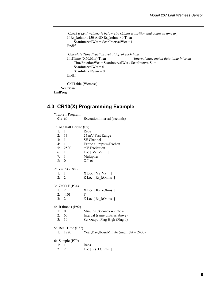 3 cr10(x) programming example | Campbell Scientific 237-L Leaf Wetness Sensor User Manual | Page 9 / 14