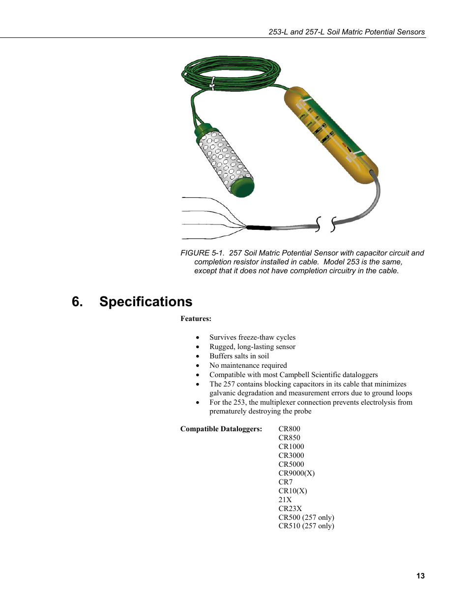 Specifications | Campbell Scientific 253-L and 257-L (Watermark 200) Soil Matric Potential Sensors User Manual | Page 19 / 36