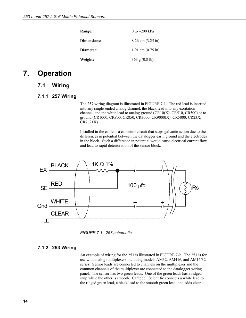 Operation, 1 wiring, 1 257 wiring | 2 253 wiring, Wiring, 257 wiring, 253 wiring, Schematic | Campbell Scientific 253-L and 257-L (Watermark 200) Soil Matric Potential Sensors User Manual | Page 20 / 36