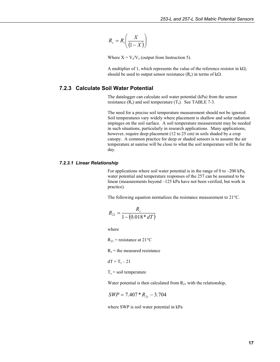 3 calculate soil water potential, 1 linear relationship, Calculate soil water potential | Linear relationship | Campbell Scientific 253-L and 257-L (Watermark 200) Soil Matric Potential Sensors User Manual | Page 23 / 36