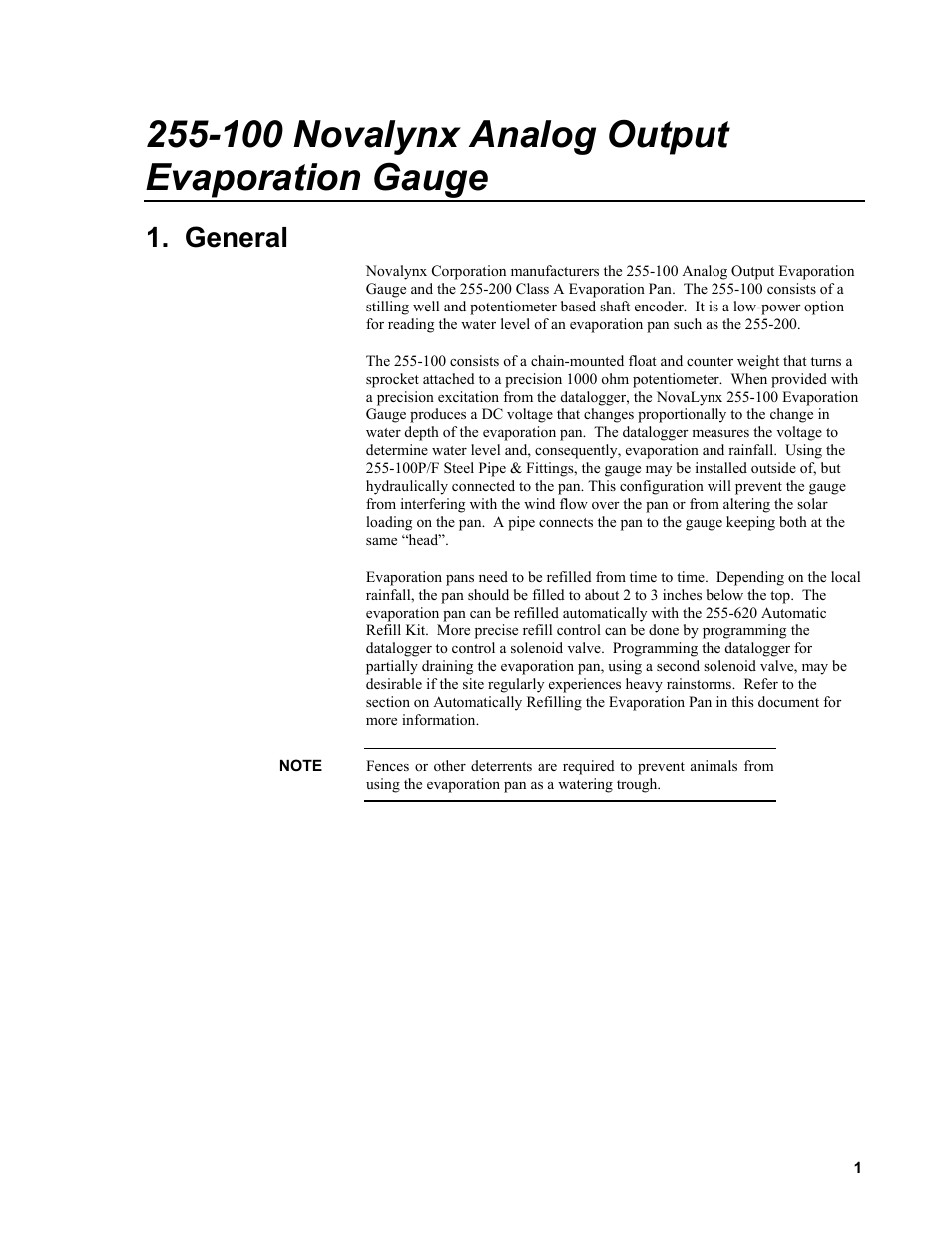 100 novalynx analog output evaporation gauge, General | Campbell Scientific 255-100 Novalynx Analog Output Evaporation Gauge User Manual | Page 5 / 16
