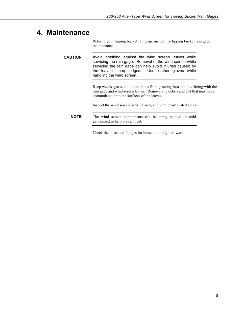 Maintenance | Campbell Scientific 260-953 Alter-Type Wind Screen for Tipping Bucket Rain Gages User Manual | Page 11 / 14
