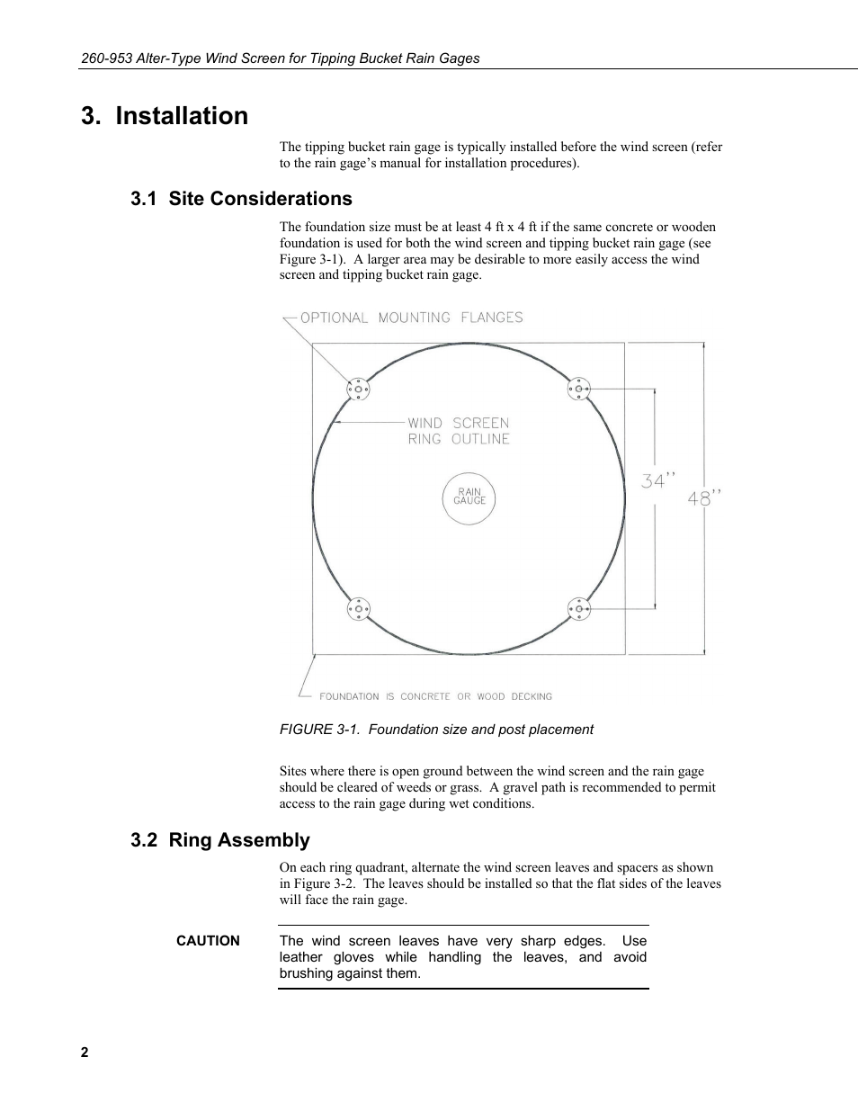 Installation, 1 site considerations, 2 ring assembly | Campbell Scientific 260-953 Alter-Type Wind Screen for Tipping Bucket Rain Gages User Manual | Page 8 / 14
