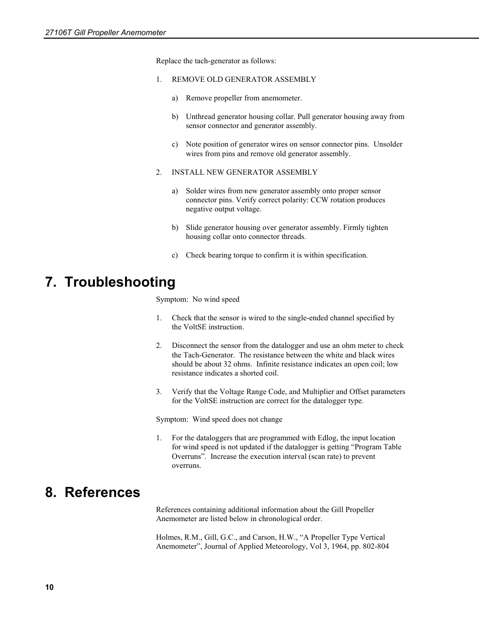 Troubleshooting, References | Campbell Scientific 27106T Gill Propeller Anemometer User Manual | Page 14 / 18