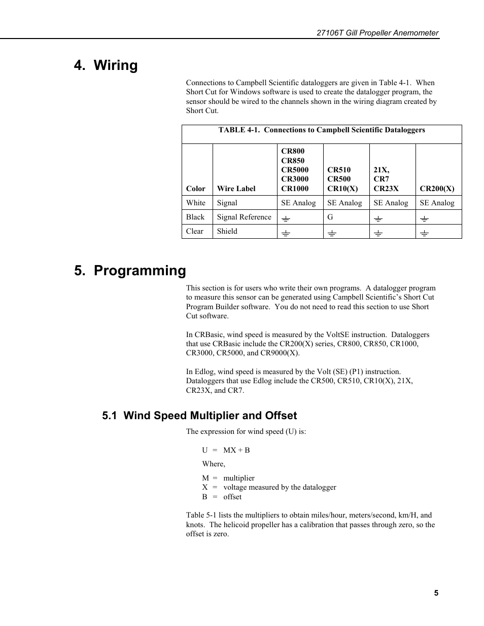 Wiring, Programming, 1 wind speed multiplier and offset | Campbell Scientific 27106T Gill Propeller Anemometer User Manual | Page 9 / 18