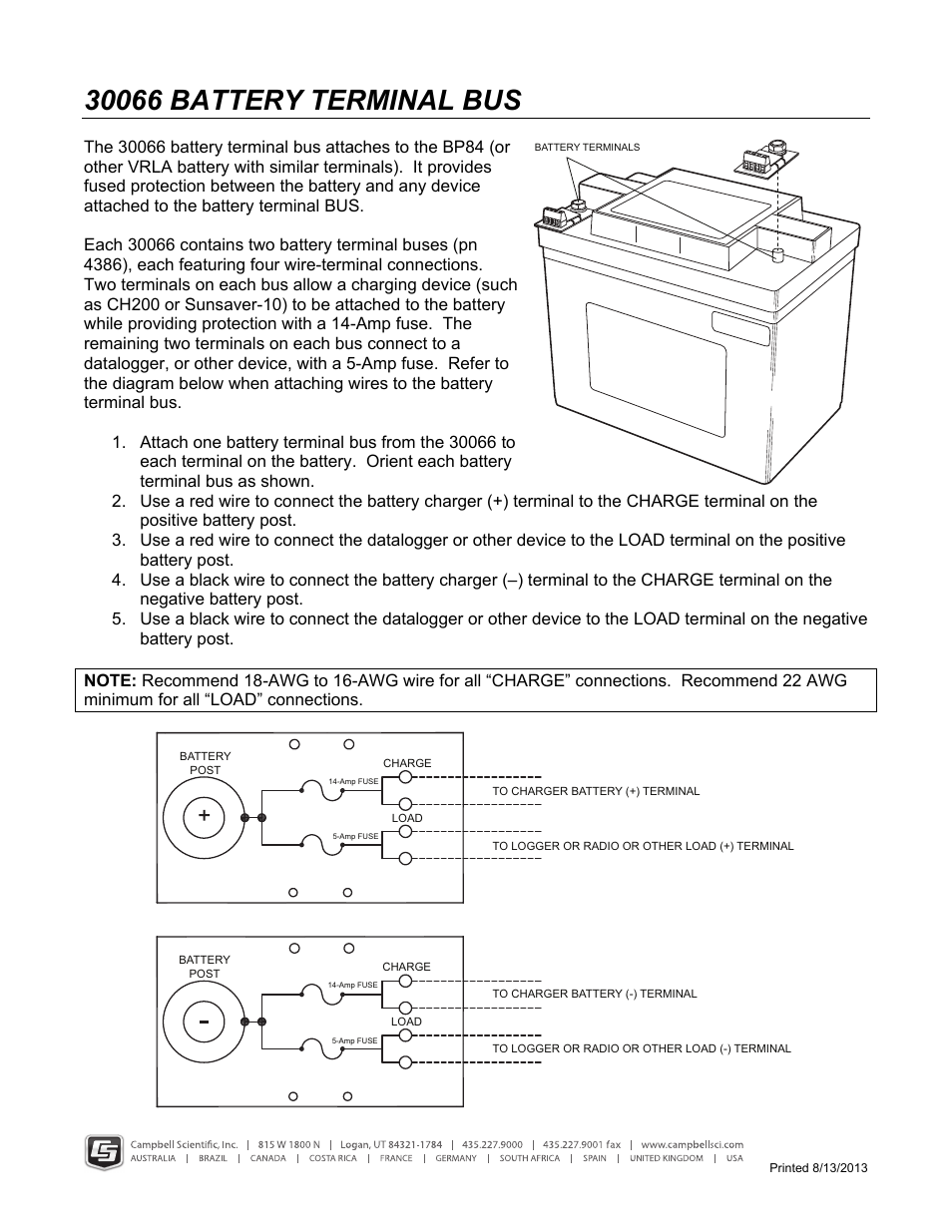 Campbell Scientific 30066 Battery Terminal Bus User Manual | 1 page