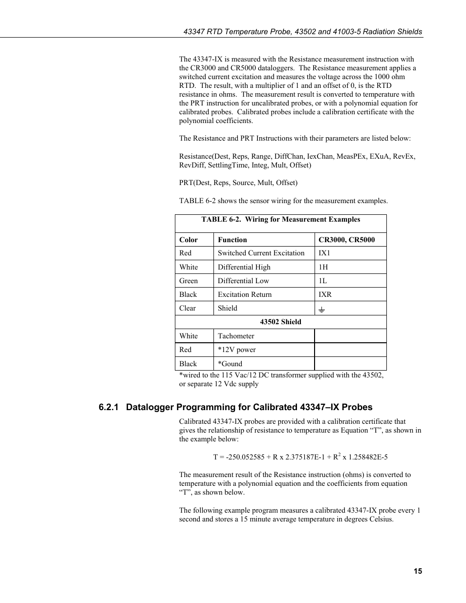 2. wiring, Measurement examples | Campbell Scientific 43347 RTD Temperature Probe and 43502 Aspirated Radiation Shield User Manual | Page 21 / 40