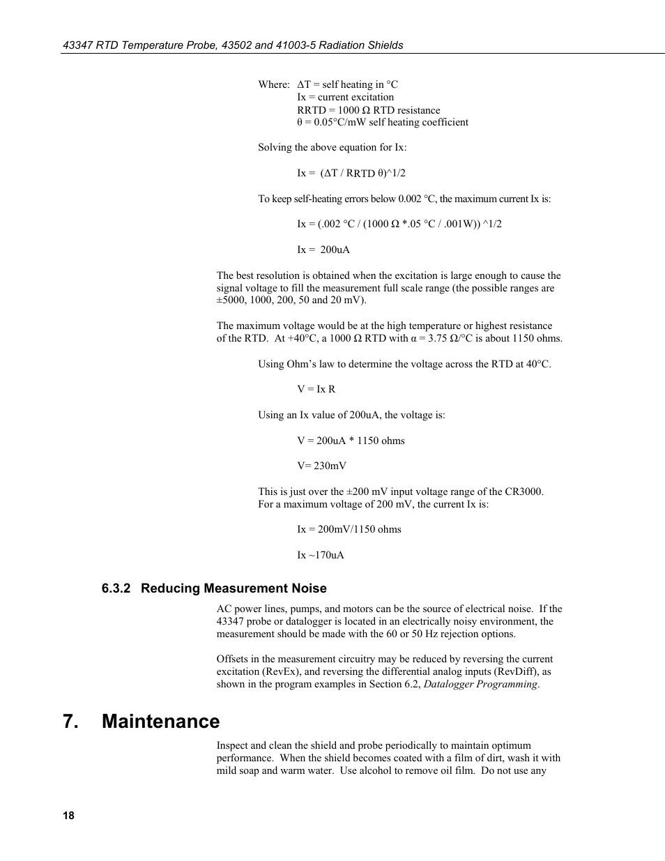 2 reducing measurement noise, Maintenance, Reducing measurement noise | Campbell Scientific 43347 RTD Temperature Probe and 43502 Aspirated Radiation Shield User Manual | Page 24 / 40
