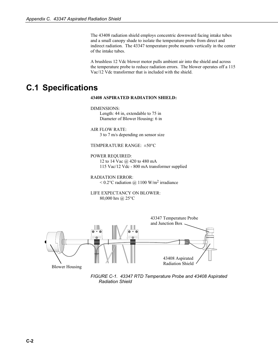 C.1 specifications | Campbell Scientific 43347 RTD Temperature Probe and 43502 Aspirated Radiation Shield User Manual | Page 32 / 40