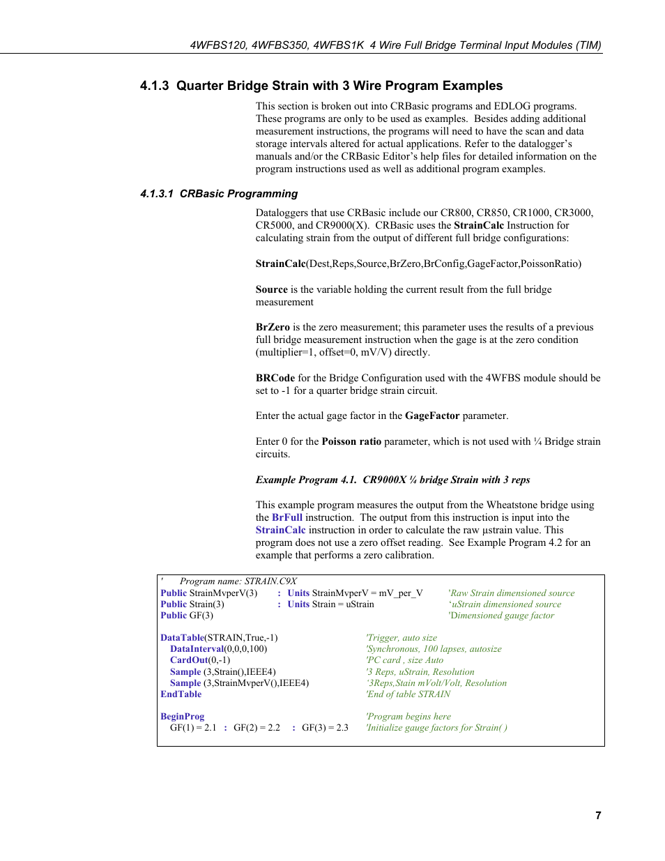 1 crbasic programming | Campbell Scientific 4WFBS120, 4WFBS350, 4WFBS1K 4 Wire Full Bridge Terminal Input Modules User Manual | Page 13 / 46