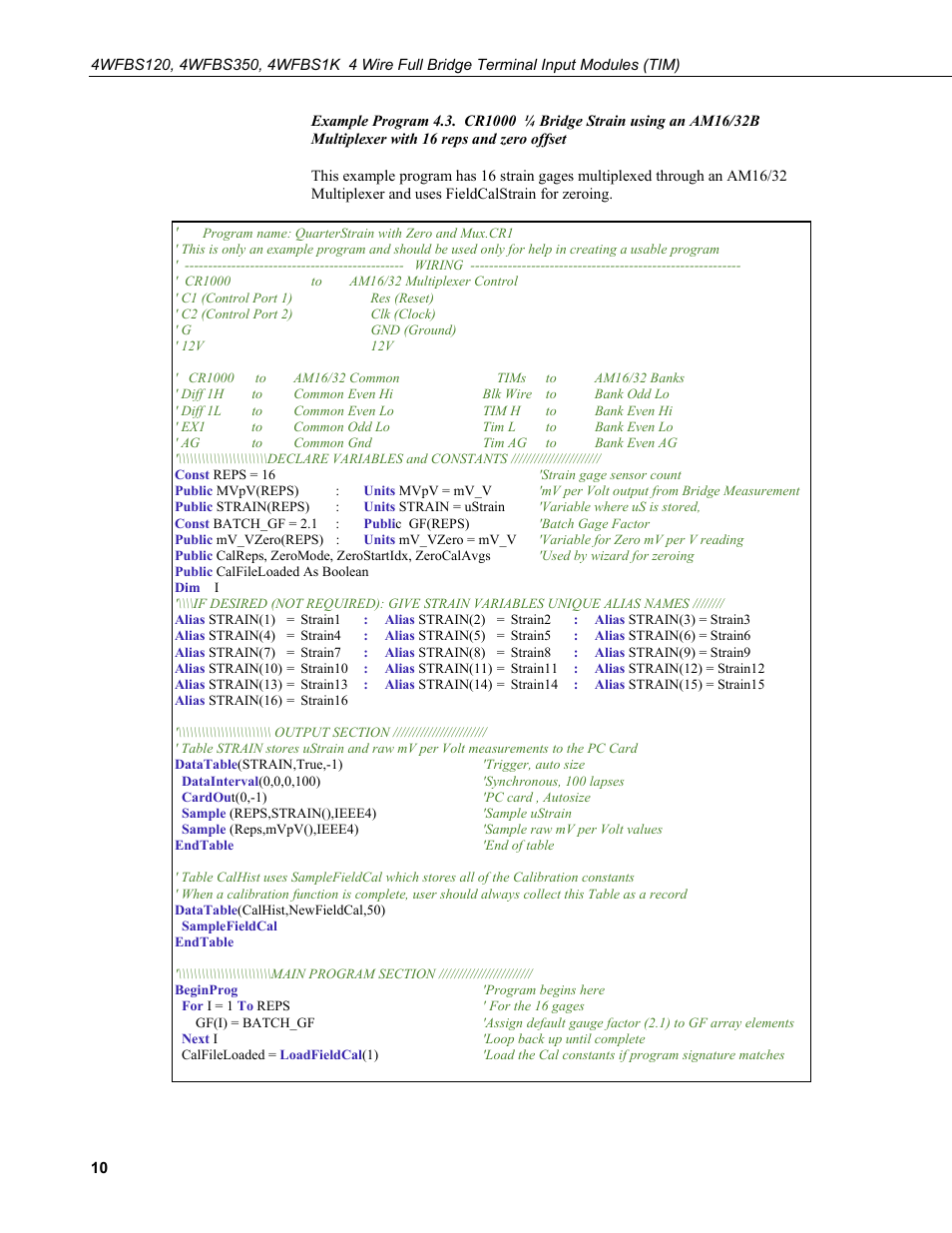 Campbell Scientific 4WFBS120, 4WFBS350, 4WFBS1K 4 Wire Full Bridge Terminal Input Modules User Manual | Page 16 / 46