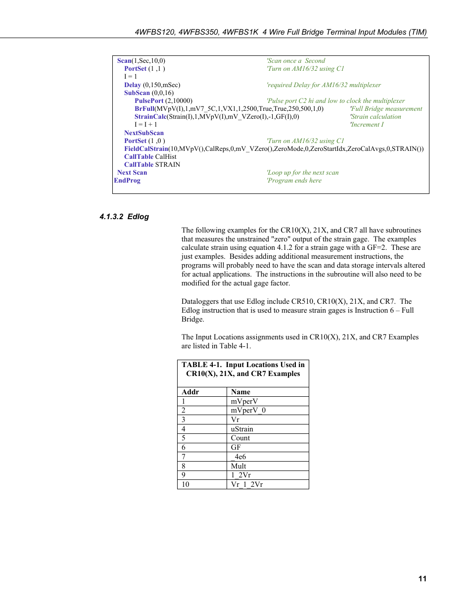 2 edlog | Campbell Scientific 4WFBS120, 4WFBS350, 4WFBS1K 4 Wire Full Bridge Terminal Input Modules User Manual | Page 17 / 46