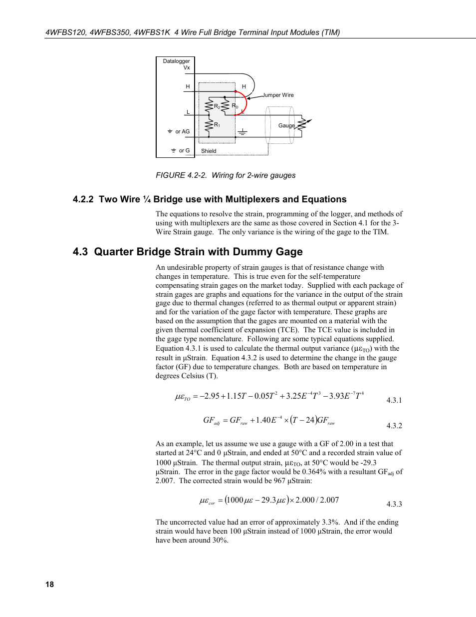 3 quarter bridge strain with dummy gage | Campbell Scientific 4WFBS120, 4WFBS350, 4WFBS1K 4 Wire Full Bridge Terminal Input Modules User Manual | Page 24 / 46