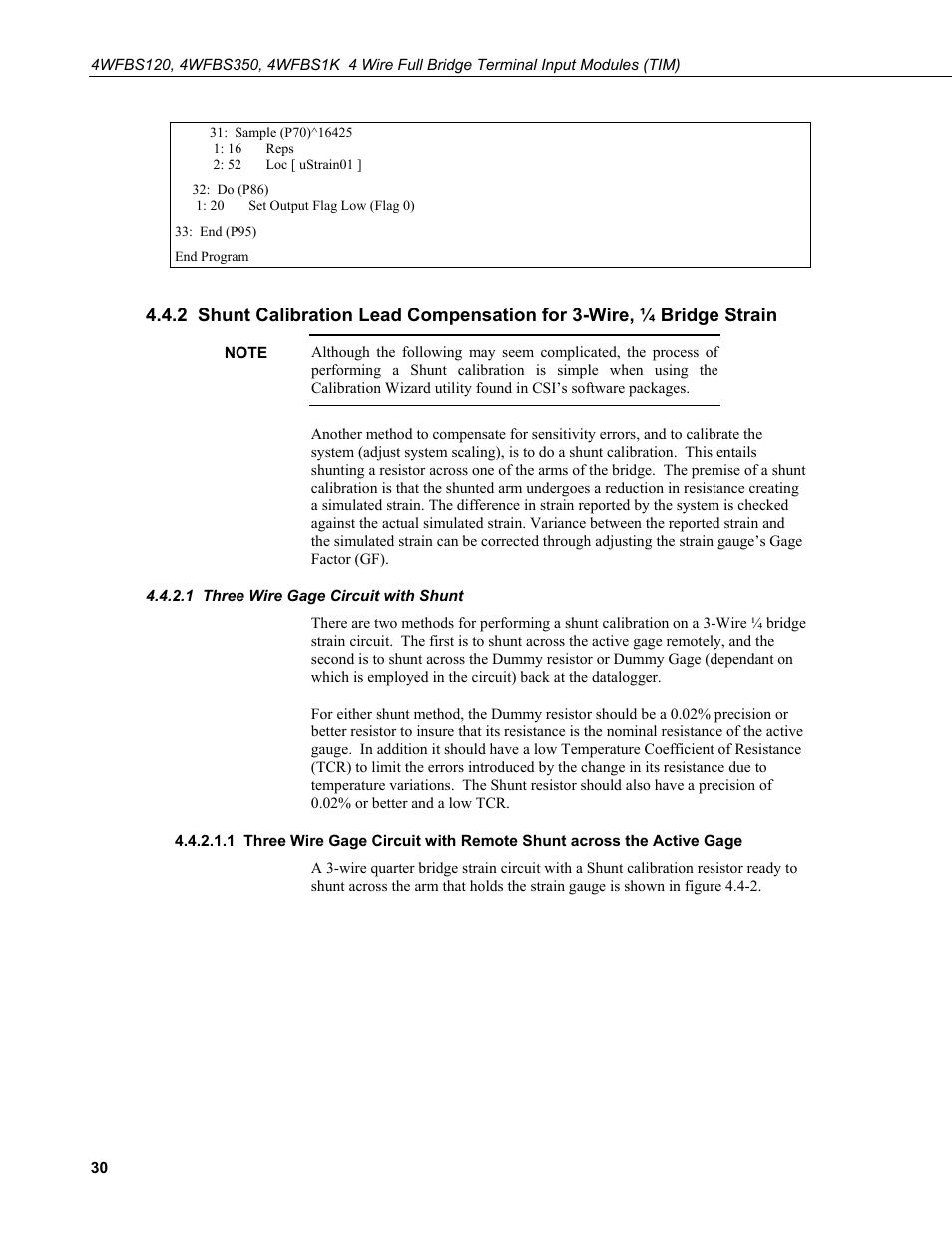 1 three wire gage circuit with shunt | Campbell Scientific 4WFBS120, 4WFBS350, 4WFBS1K 4 Wire Full Bridge Terminal Input Modules User Manual | Page 36 / 46