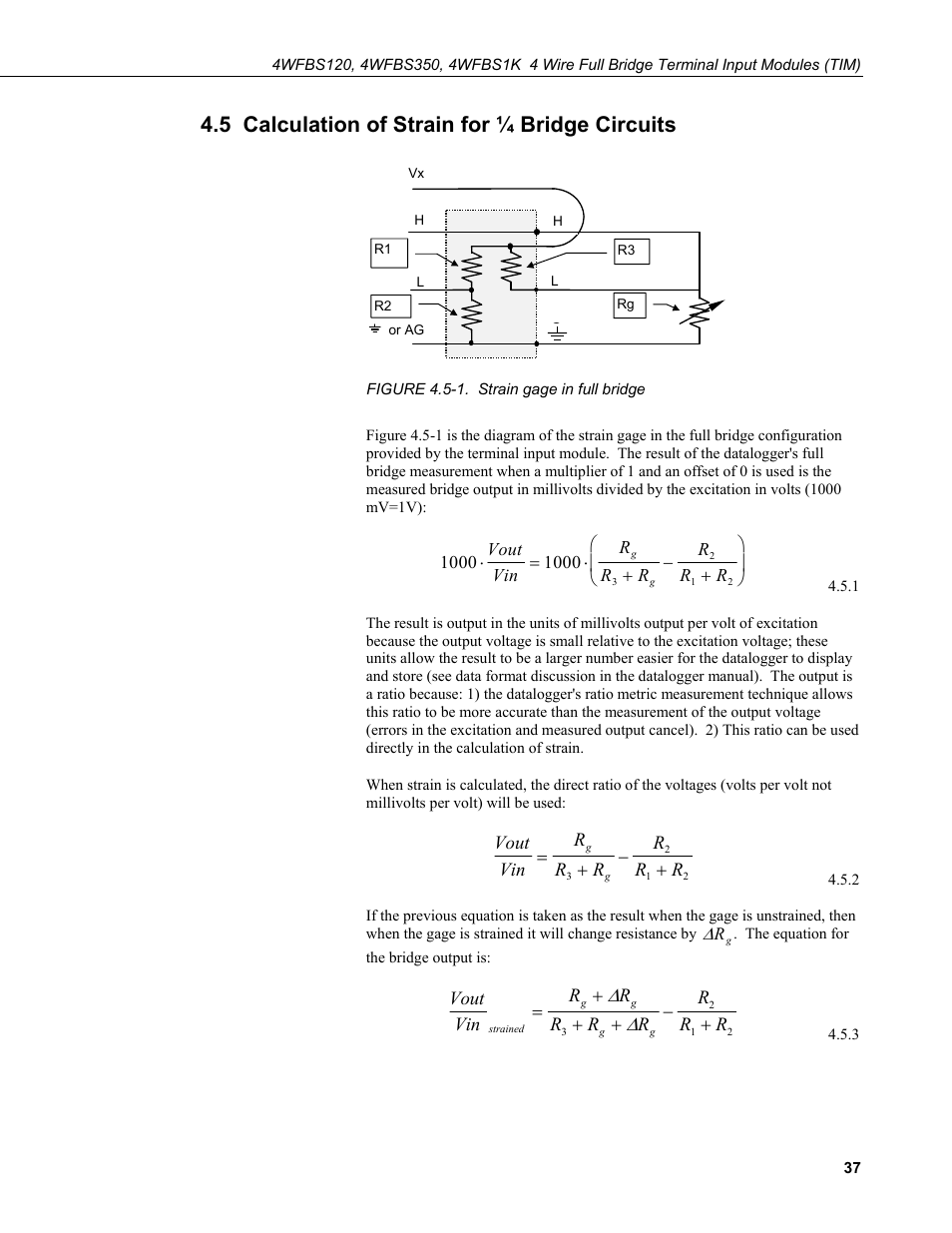 5 calculation of strain for ¼ bridge circuits | Campbell Scientific 4WFBS120, 4WFBS350, 4WFBS1K 4 Wire Full Bridge Terminal Input Modules User Manual | Page 43 / 46