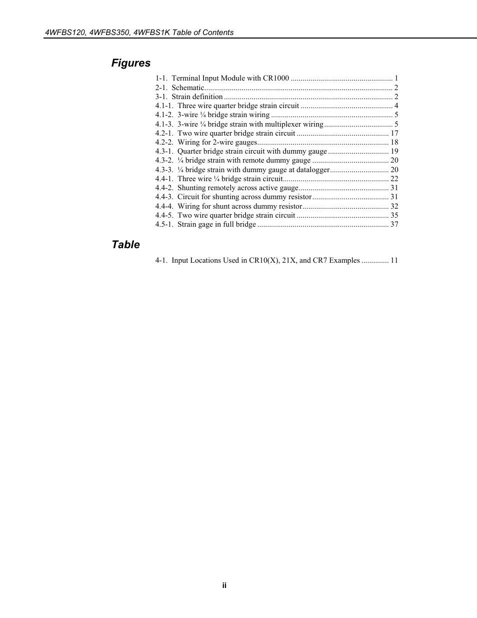 Figures, Table | Campbell Scientific 4WFBS120, 4WFBS350, 4WFBS1K 4 Wire Full Bridge Terminal Input Modules User Manual | Page 6 / 46