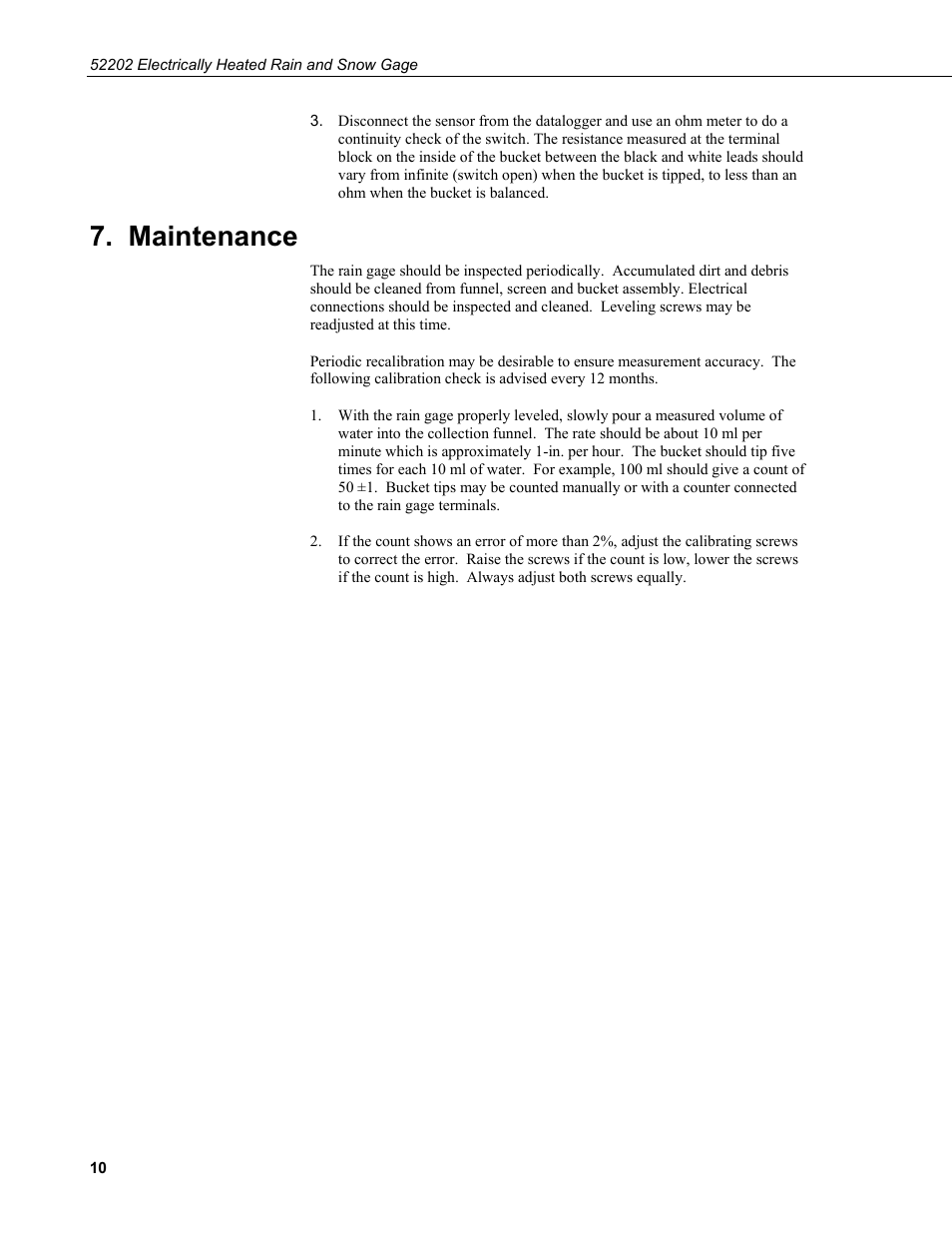 Maintenance | Campbell Scientific 52202 Electrically Heated Rain and Snow Gage User Manual | Page 14 / 16