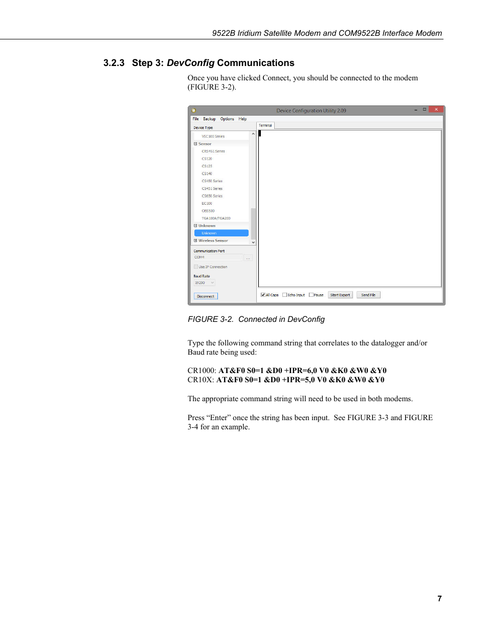 3 step 3: devconfig communications, Step 3: devconfig communications, 2. connected in devconfig | Campbell Scientific 9522B Iridium Satellite Modem and COM9522B Interface Modem User Manual | Page 15 / 46