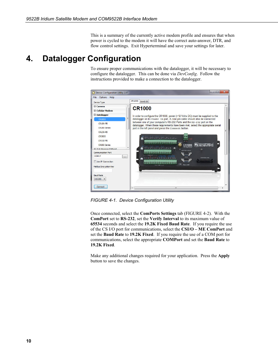 Datalogger configuration, 1. device configuration utility | Campbell Scientific 9522B Iridium Satellite Modem and COM9522B Interface Modem User Manual | Page 18 / 46