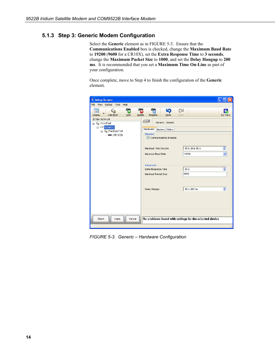 3 step 3: generic modem configuration, Step 3: generic modem configuration, 3. generic – hardware configuration | Campbell Scientific 9522B Iridium Satellite Modem and COM9522B Interface Modem User Manual | Page 22 / 46