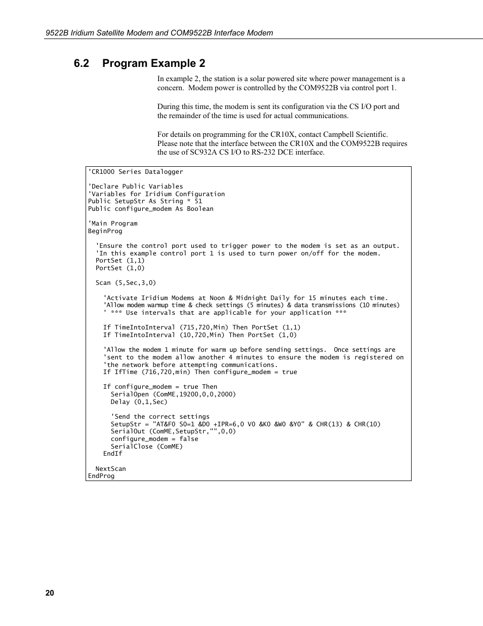 2 program example 2, Program example 2 | Campbell Scientific 9522B Iridium Satellite Modem and COM9522B Interface Modem User Manual | Page 28 / 46